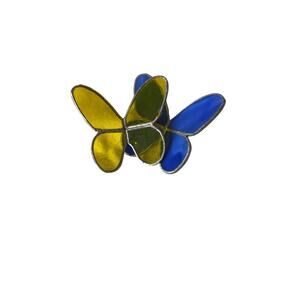 Vintage Stained Glass Butterflies – Blue & Yellow Pair, Decorative Suncatchers